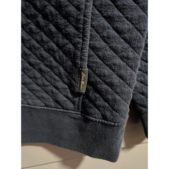 Eddie Bauer Mock Neck Quilted Print 1/4 Button Snap Henley Sweater Blue Medium - Picture 2 of 6